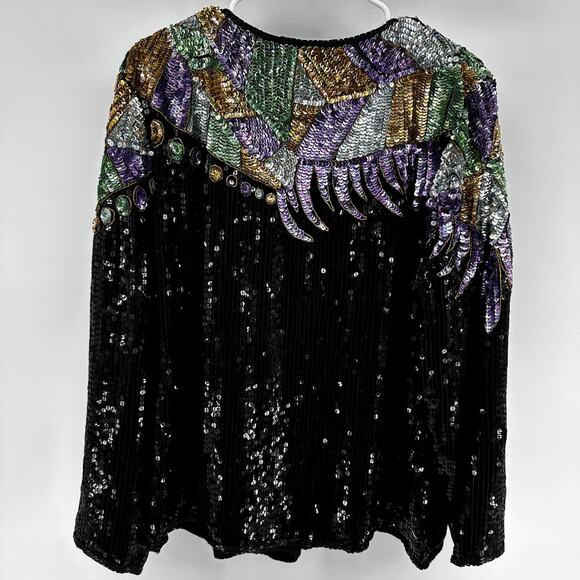 Vintage Stenay Evening Jacket Silk Beaded Sequin 1980's Party Cocktail Black 2X - Picture 6 of 6
